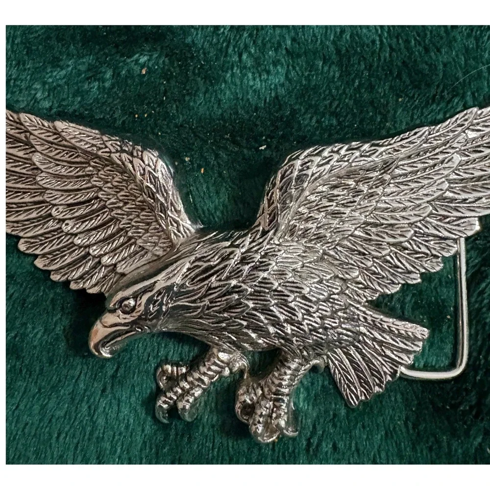 Vintage Silver Tone Soaring Eagle Belt Buckle Western Biker Americana Metal
